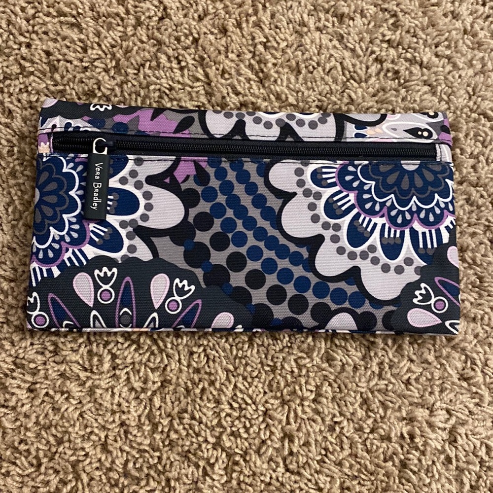 purple, navy, silver Vera Bradley lighten up pencil pouch